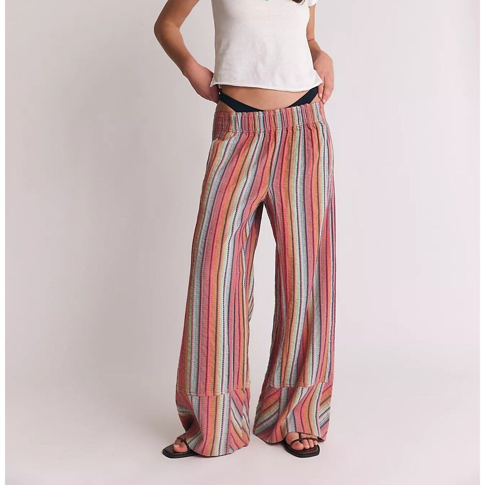 Free people Day's End Stripe Women's Pants Mid-Rise Wide-Leg Cotton XS 290922
